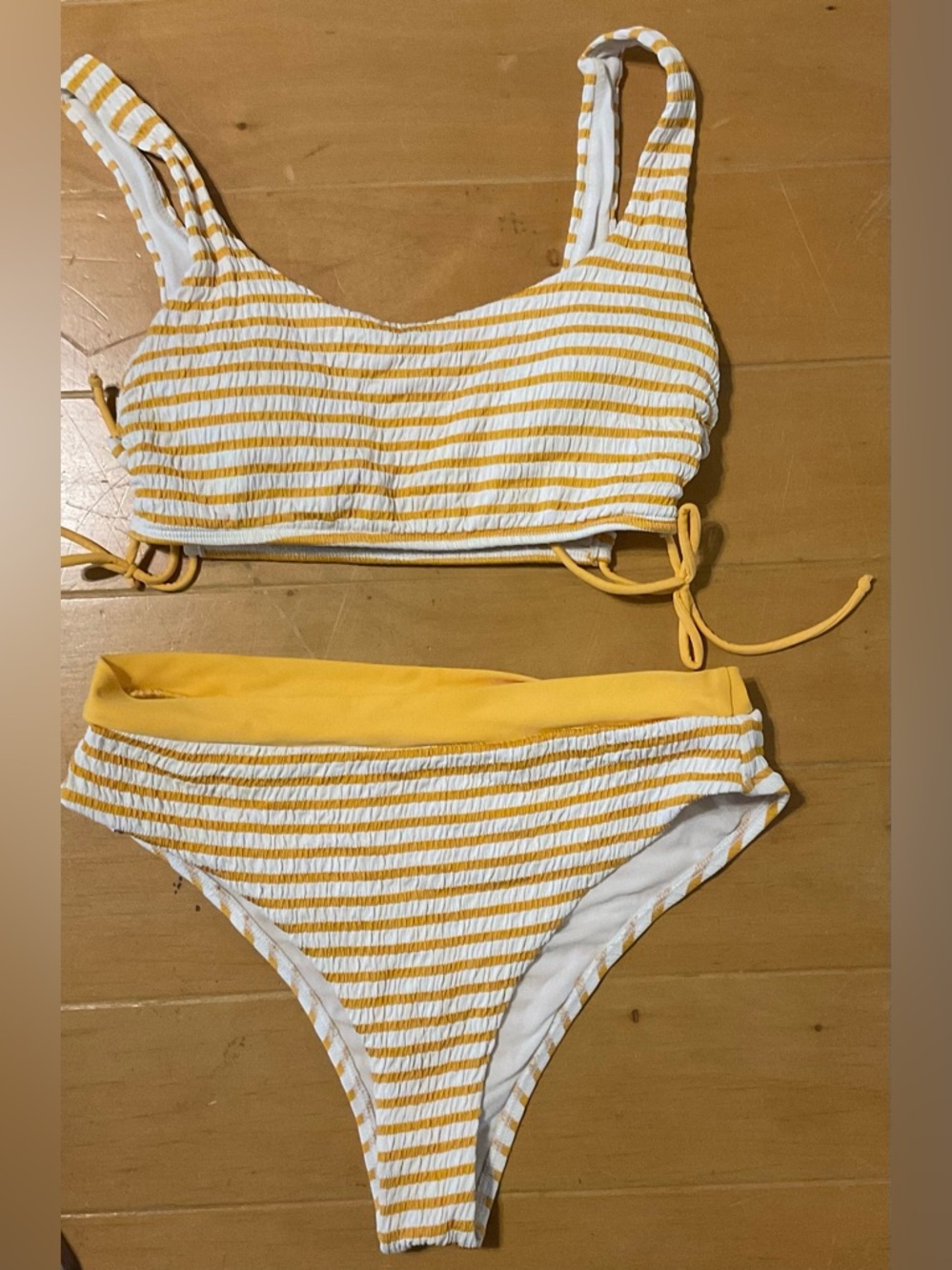 Body Glove Yellow & White Striped Smocked Bikini Set